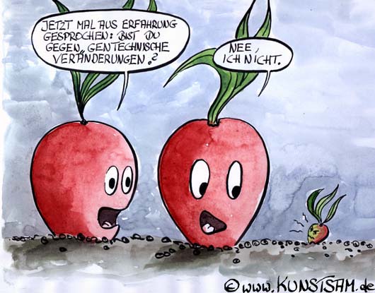 Genvernderte Pflanzen - Karikatur