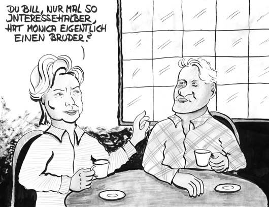 Hillary und Bill Clinton - Karikatur